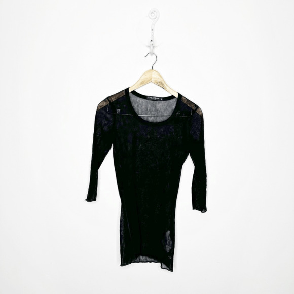 y2k DOLCE & GABBANA Semi Sheer mesh long sleeve top black womens 42 US 6 - Picture 1 of 7